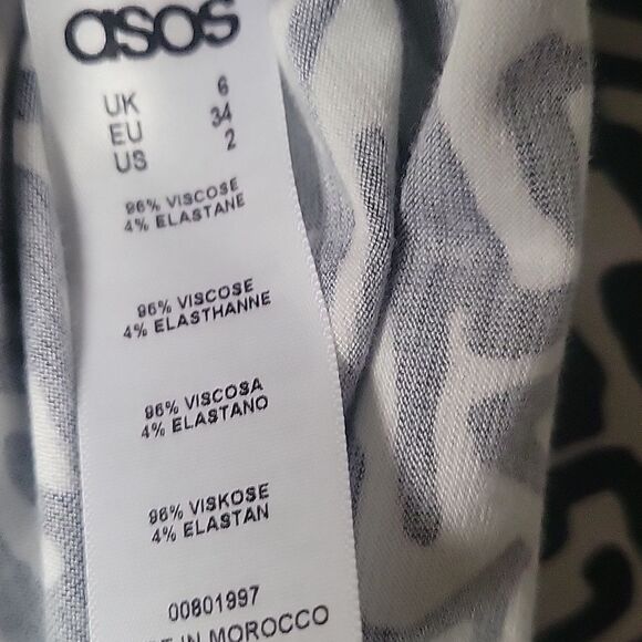 NWT ASOS Bodycon Dress Sexy Black White Geometric Abstract Midi Fitted XS 2 - Picture 7 of 7